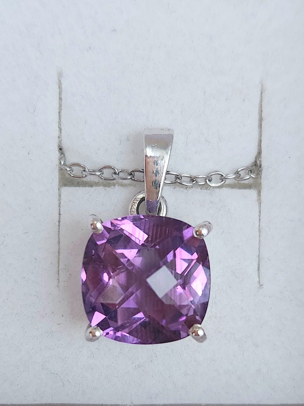 Amethyst And Sterling Silver Cushion-Cut Pendant Necklace